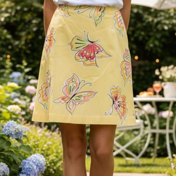 Talbots Dresses & Skirts - Talbots Yellow Butterfly Floral Cotton Mini Skirt 10 Garden Girl Cottagecore